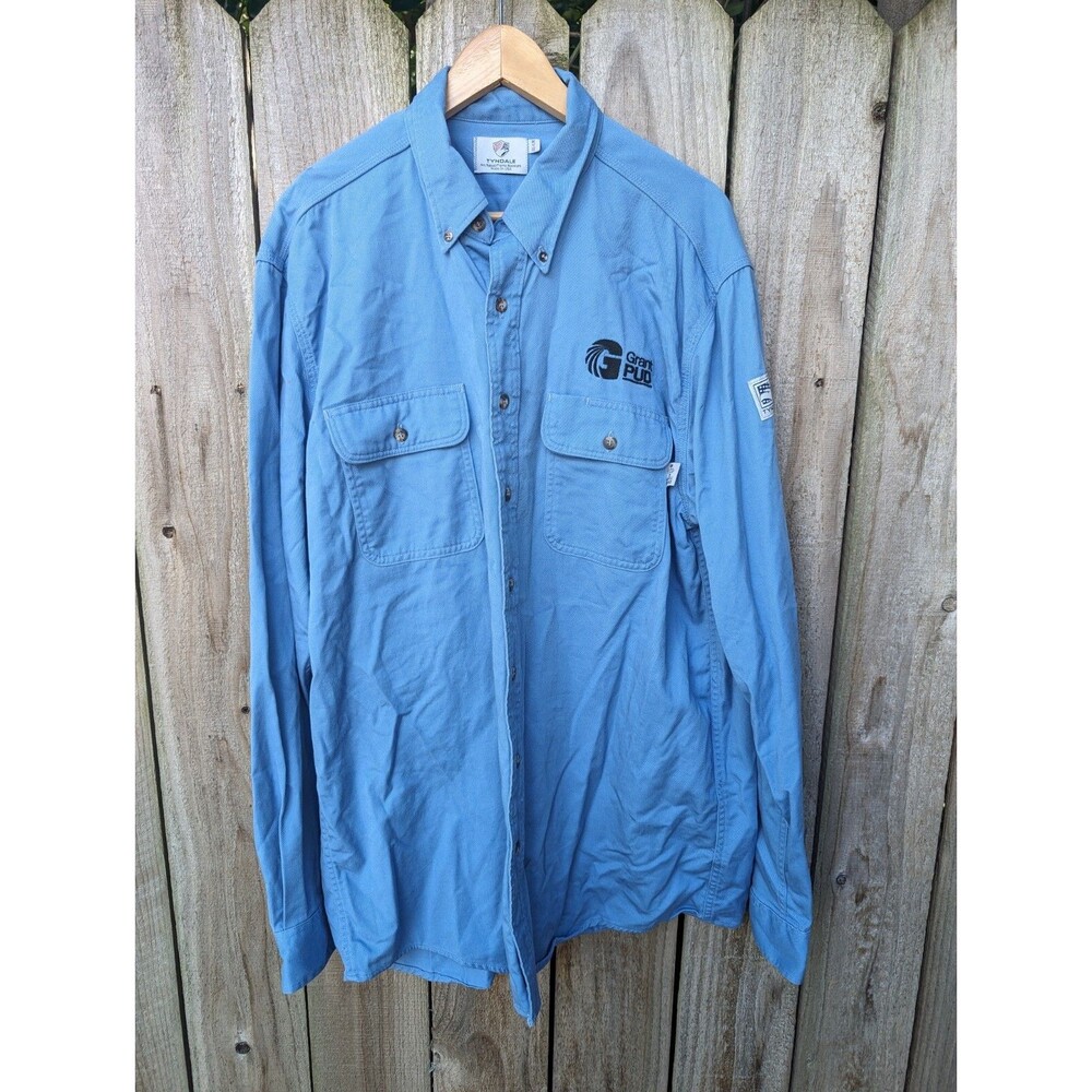 Tyndale FR Shirt Button Down Long Sleeve XL Blue 8 Cal Cat2